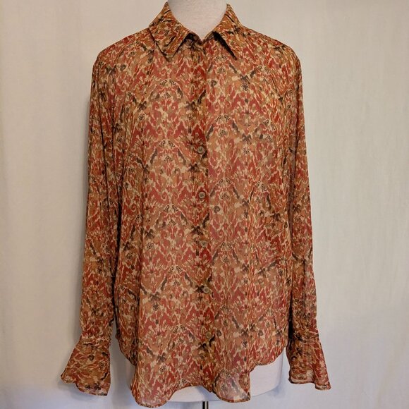 ZARA NWT Womens Button Down The Nico Blouse Size XL Fall Colors Pattern - Picture 1 of 14
